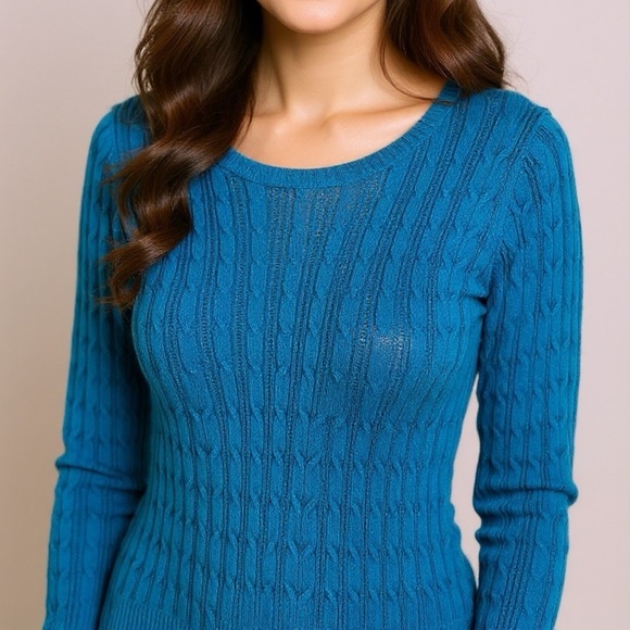 90s Grandmacore Blue Rib Knit Sweater Pullover Women's XL Y2K Preppy, Academia - Picture 3 of 12